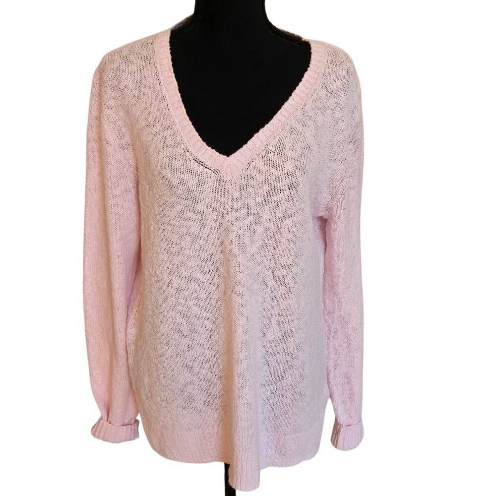 J Crew Factory Womens Pink V Neck Cotton Blend Pull Over Sweater Medium